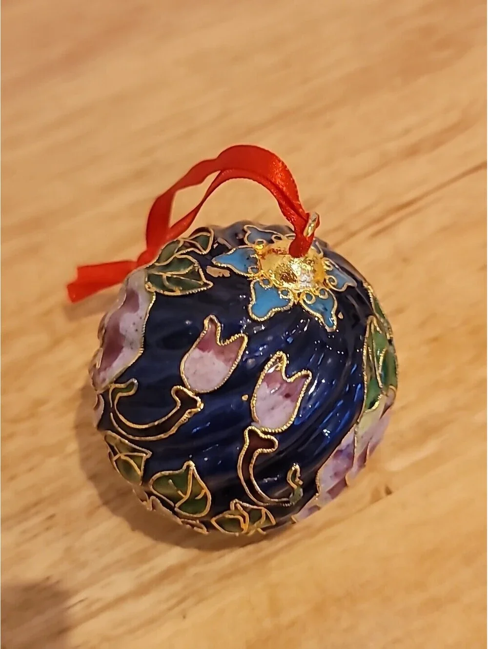 Vintage Cloisonné Floral Christmas Ornament